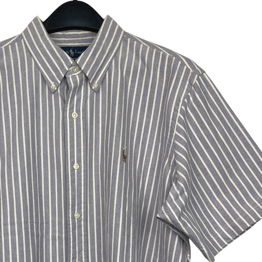 Polo Ralph Lauren Mens XL Short Sleeve Oxford Button Down Shirt Purple Striped